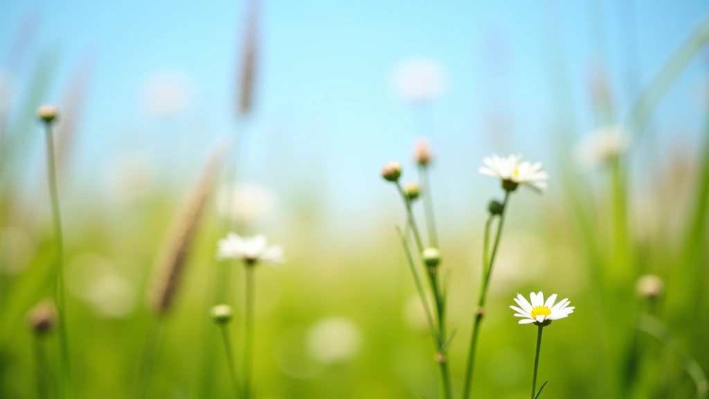 Close-up van wilde margrieten en rietland in de Uiterwaarden met blauwe lucht