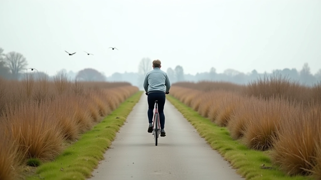 Vlak fietspad door uiterwaarden met rietland en vogels in het natuurgebied