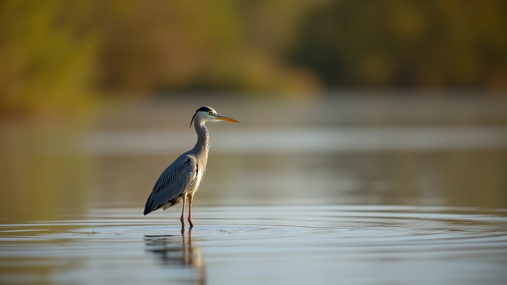 Grijze reiger staande in ondiepe water van natuurgebied Uiterwaarden